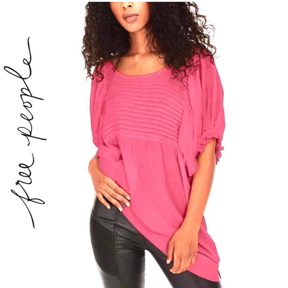 Free People 💗  Elsie Vintage Style Cotton Linen Blend Tunic Top Size Med NWOT